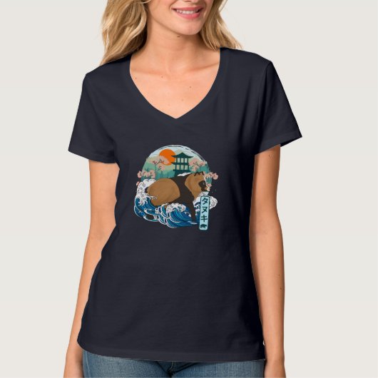 Raccoon Dog Wave日本の Kanagawa Japan Vin Tシャツ (正面)