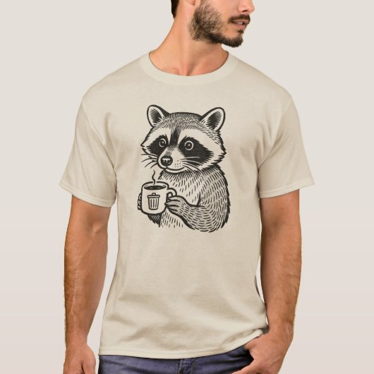 Raccoon Drinking Coffee Funny Trash Panda Tシャツ (正面)