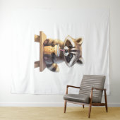 Raccoon Drinking Iced Coffee タペストリー (インサイチュ(横))