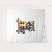 Raccoon Drinking Iced Coffee タペストリー (正面(横))