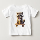 Raccoon Drinking Iced Coffee ベビーTシャツ (正面)