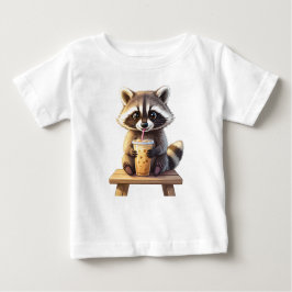 Raccoon Drinking Iced Coffee ベビーTシャツ