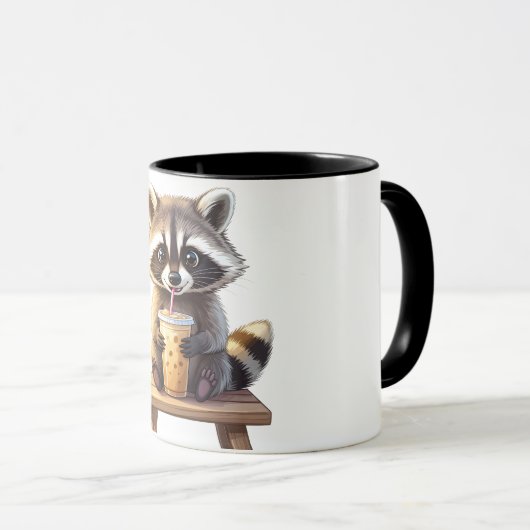 Raccoon Drinking Iced Coffee マグカップ (正面右)
