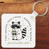 Raccoon drinking matcha club funny kawaii animal キーホルダー (裏面)