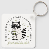 Raccoon drinking matcha club funny kawaii animal キーホルダー (裏面)
