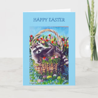 Raccoon Easter Basket Blank Greeting Card カード