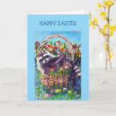Raccoon Easter Basket Blank Greeting Card カード (黄色い花)