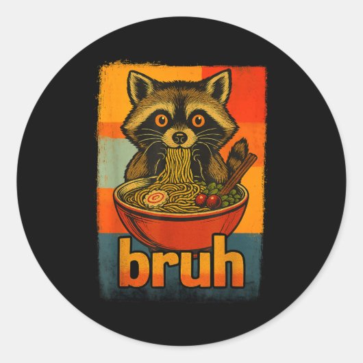 Raccoon Eating Japanese Ramen Noodles Men Women Ki ラウンドシール (正面)