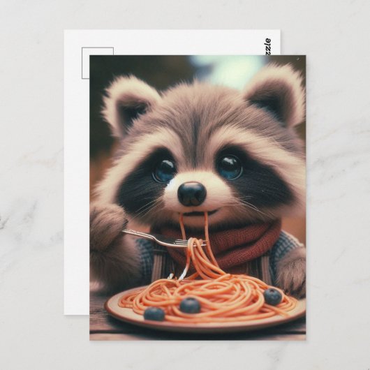 Raccoon Eats Spaghetti ポストカード (正面/裏面)