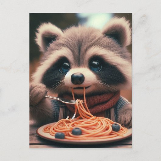 Raccoon Eats Spaghetti ポストカード (正面)
