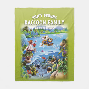 RACCOON FAMILY Enjoy Fishing フリースブランケット