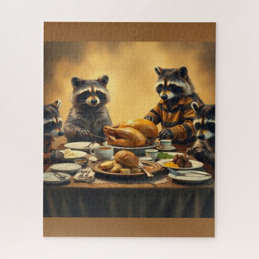 Raccoon Family Thanksgiving ジグソーパズル (縦)