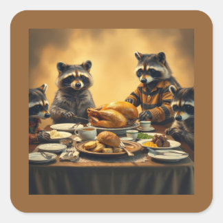 Raccoon Family Thanksgiving スクエアシール