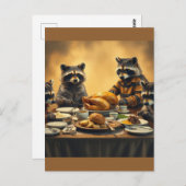 Raccoon Family Thanksgiving ポストカード (正面/裏面)