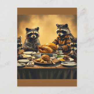 Raccoon Family Thanksgiving ポストカード