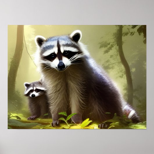 Raccoon Family Wildlife Portrait   ポスター (正面)