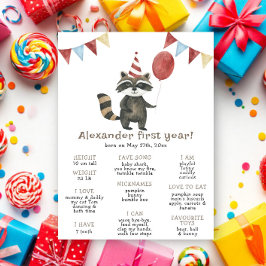 Raccoon First Birthday Milestone Birthday ポスター