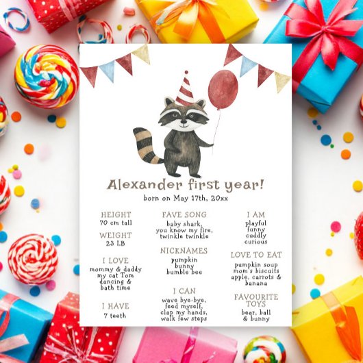 Raccoon First Birthday Milestone Birthday ポスター