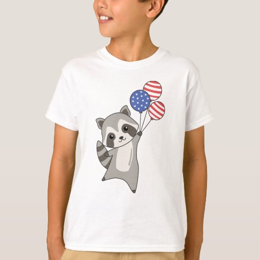 Raccoon Flies Balloons Usa Cute Animals Raccoons Tシャツ (正面)