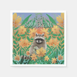 Raccoon Floral Summer スタンダードカクテルナプキン