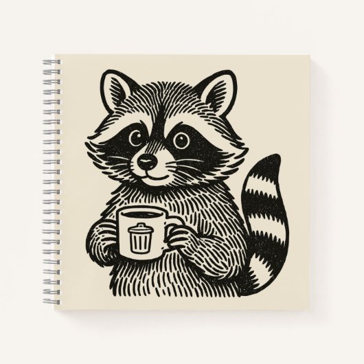 Raccoon Holding a Coffee Cup Funny Trash Panda ノートブック (正面)