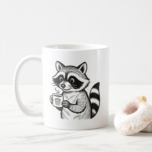 Raccoon Holding Coffee Cup Funny Trash Panda Mug コーヒーマグカップ (ドーナツ)