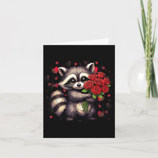 Raccoon Holding Red Rose Cute Raccoon Valentine An カード (正面)