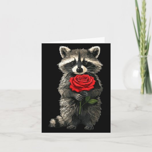 Raccoon Holding Red Rose Cute Raccoon Valentine An カード (正面)