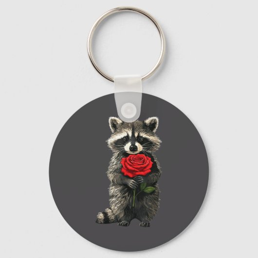 Raccoon Holding Red Rose Cute Raccoon Valentine An キーホルダー (正面)