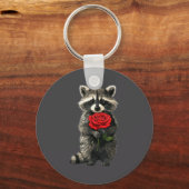 Raccoon Holding Red Rose Cute Raccoon Valentine An キーホルダー (正面)