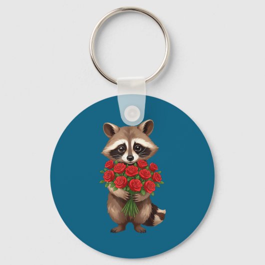 Raccoon Holding Red Rose Cute Raccoon Valentine An キーホルダー (正面)