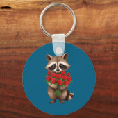 Raccoon Holding Red Rose Cute Raccoon Valentine An キーホルダー (正面)