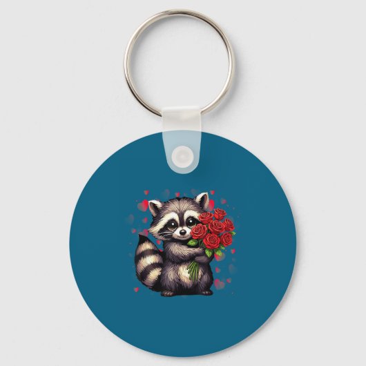 Raccoon Holding Red Rose Cute Raccoon Valentine An キーホルダー (正面)