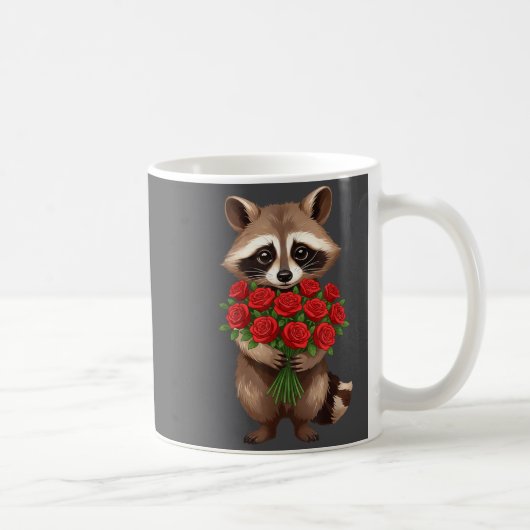 Raccoon Holding Red Rose Cute Raccoon Valentine An コーヒーマグカップ (右)