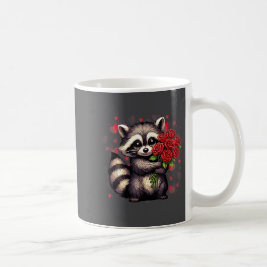 Raccoon Holding Red Rose Cute Raccoon Valentine An コーヒーマグカップ (右)
