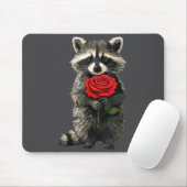 Raccoon Holding Red Rose Cute Raccoon Valentine An マウスパッド (マウス)
