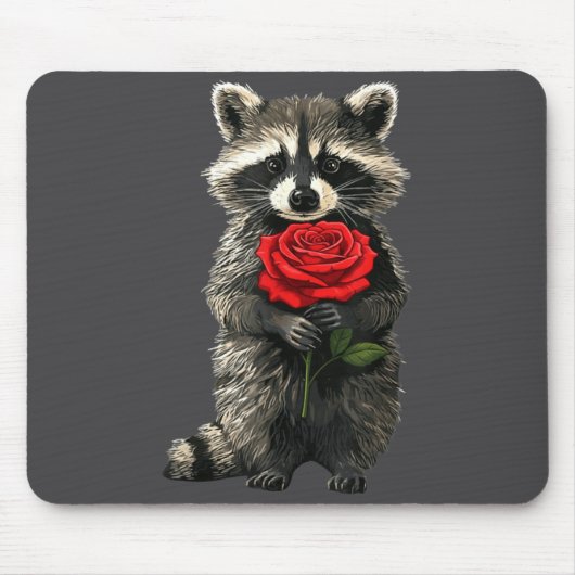 Raccoon Holding Red Rose Cute Raccoon Valentine An マウスパッド (正面)