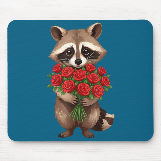 Raccoon Holding Red Rose Cute Raccoon Valentine An マウスパッド (正面)