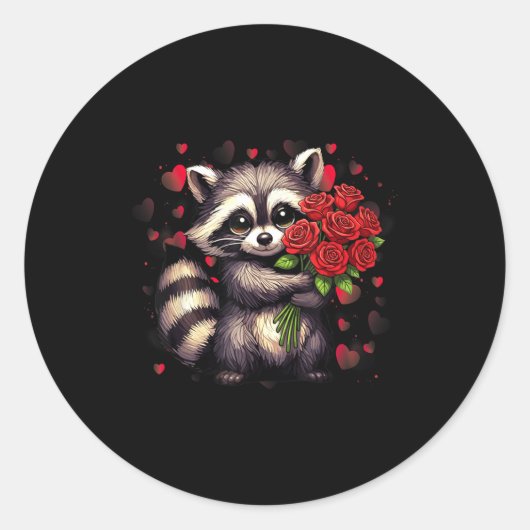 Raccoon Holding Red Rose Cute Raccoon Valentine An ラウンドシール (正面)
