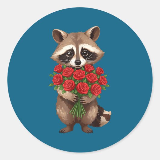 Raccoon Holding Red Rose Cute Raccoon Valentine An ラウンドシール (正面)