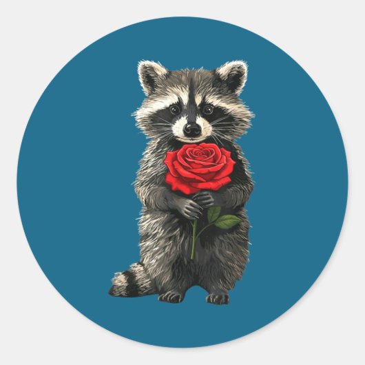 Raccoon Holding Red Rose Cute Raccoon Valentine An ラウンドシール (正面)