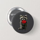 Raccoon Holding Red Rose Cute Raccoon Valentine An 缶バッジ (正面&裏面)