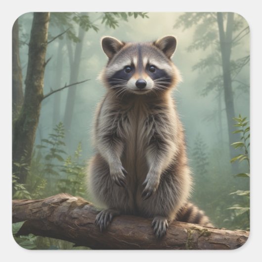 Raccoon in the Forest Stickers スクエアシール (正面)
