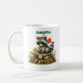 Raccoon Mug | Cute Raccoon with Autumn Leaves Mug コーヒーマグカップ (左)