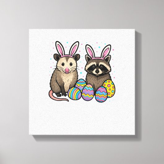 Raccoon Opossum Easter T-Shirt_1 キャンバスプリント (正面)