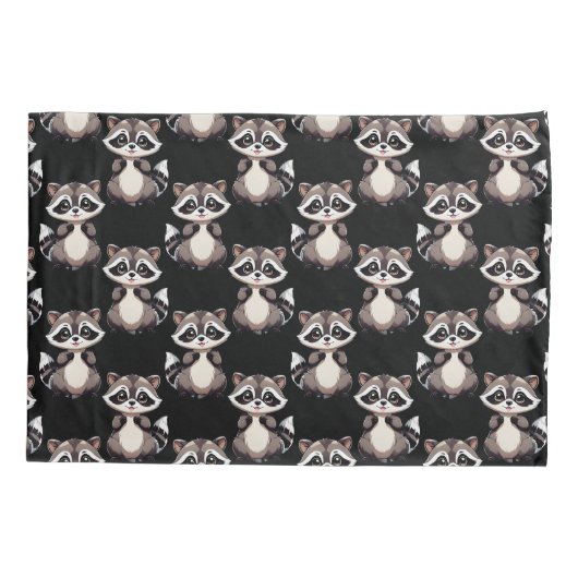 Raccoon Pattern Design Black  枕カバー (裏面)