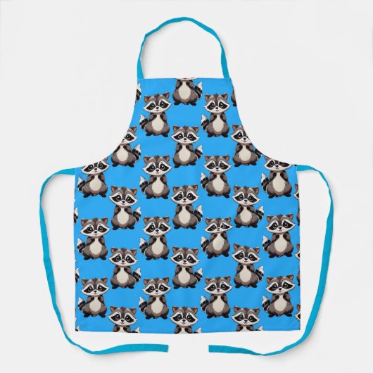 Raccoon Pattern Design Blue  エプロン (正面)