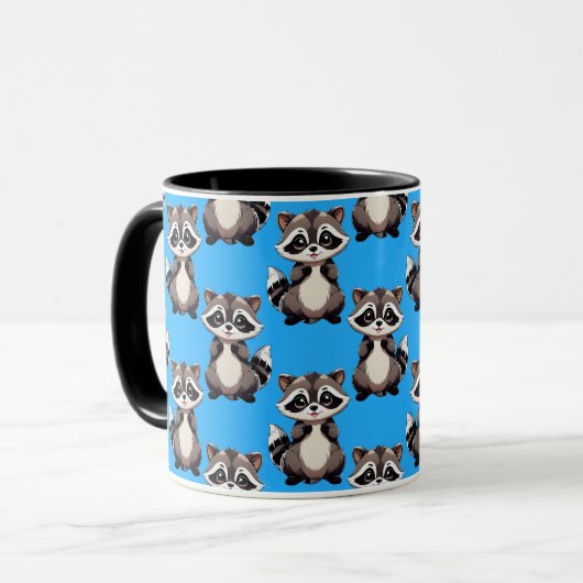 Raccoon Pattern Design Blue  マグカップ (正面左)
