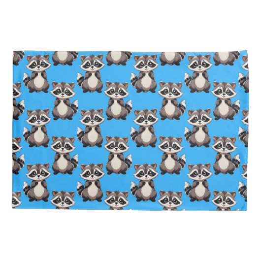 Raccoon Pattern Design Blue  枕カバー (裏面)