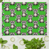 Raccoon Pattern Design Green  キッチンタオル (折り畳み)